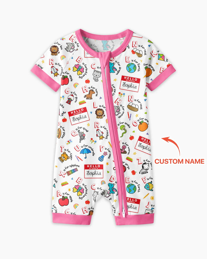 Custom Name Hello School ABCs Bamboo Shorty Zippy