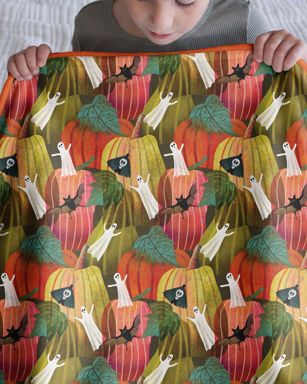 Big Pumpkin Field With Ghosts Bamboo Blanket