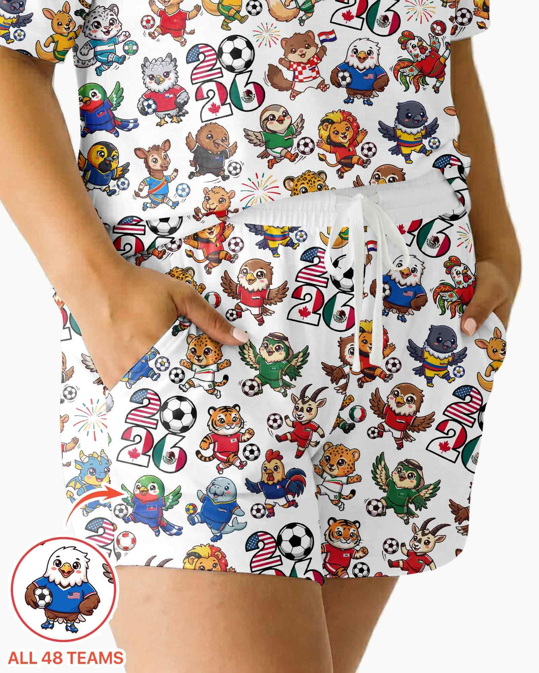 Kawaii Animals Soccer Tour 2026 Family Matching Bamboo Women Short Sleeve Short Pajama Set