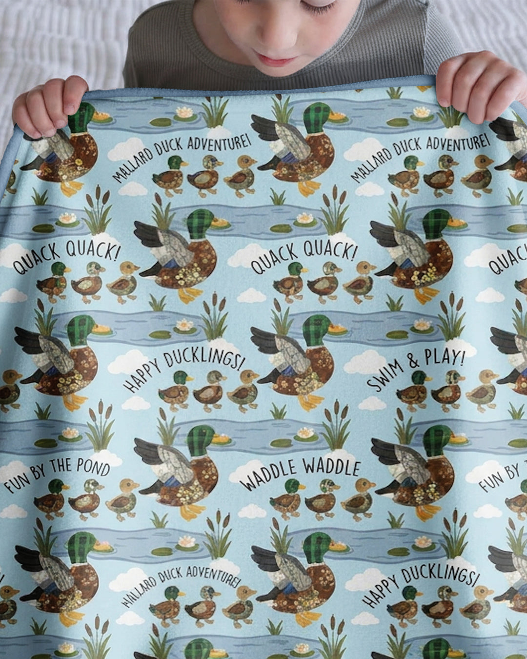 Happy Duckling Swim Bamboo Blanket