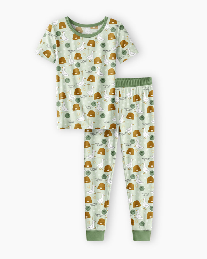 Jesus Loves You Silly Goose Bamboo Two Piece Short Sleeve Pajama Set