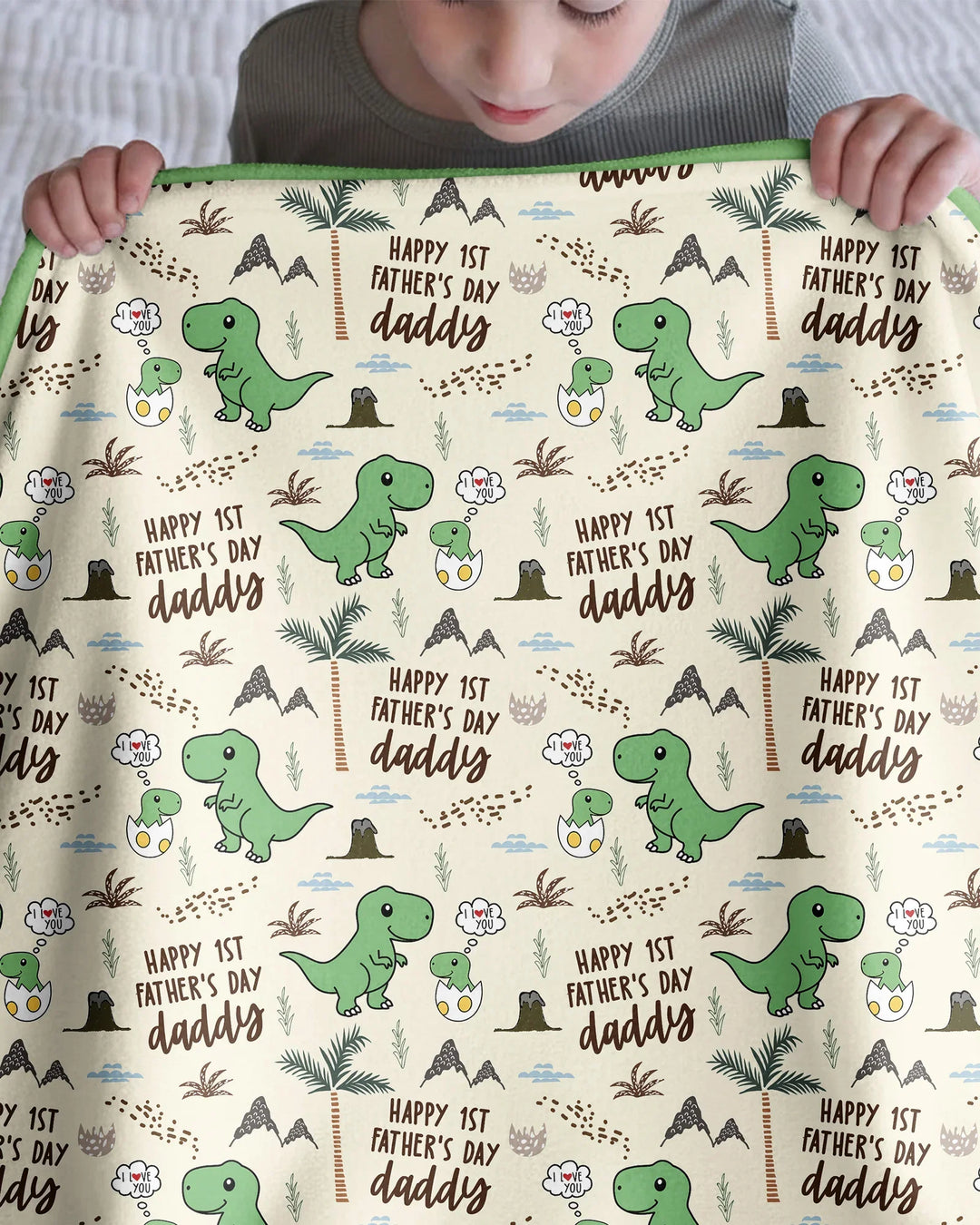 First Father's Day Daddysaurus Bamboo Blanket