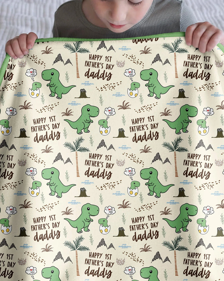 First Father's Day Daddysaurus Bamboo Blanket