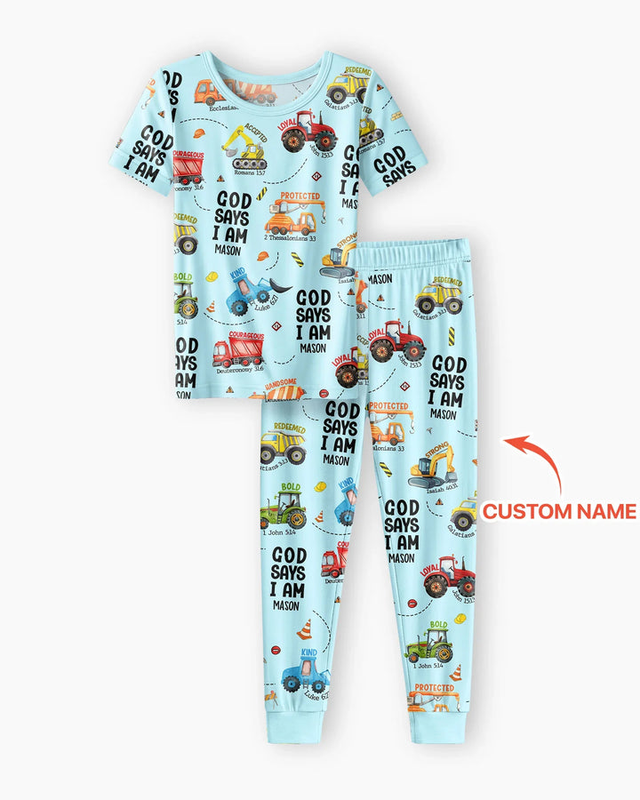 Custom Name God Says I Am Boy Bamboo Two Piece Short Sleeve Pyjamas Set