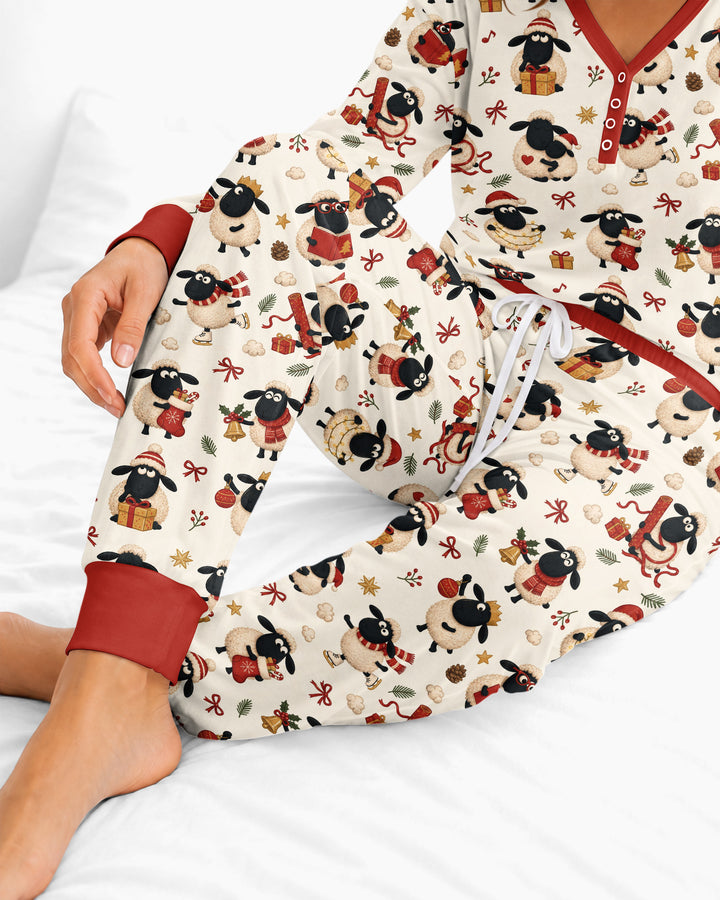 Festive Holiday Sheep Bamboo Women Pajama Set