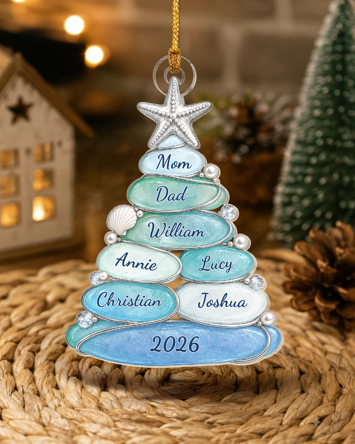 Beach Family Christmas- Acrylic Ornament, Christmas Tree 2026