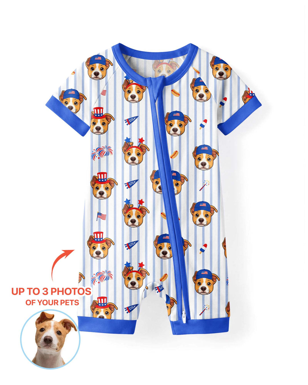 Custom Pet Image 4th of July Family Matching Bamboo Shorty Zippy
