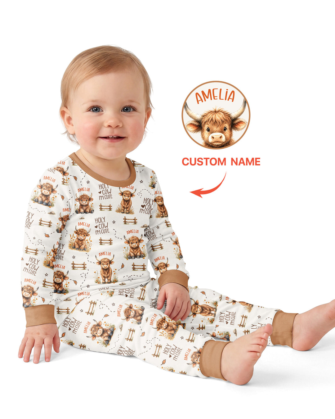 Holy Cow I'm Cute Personalized Bamboo Two Piece Long Sleeve Pajama Set