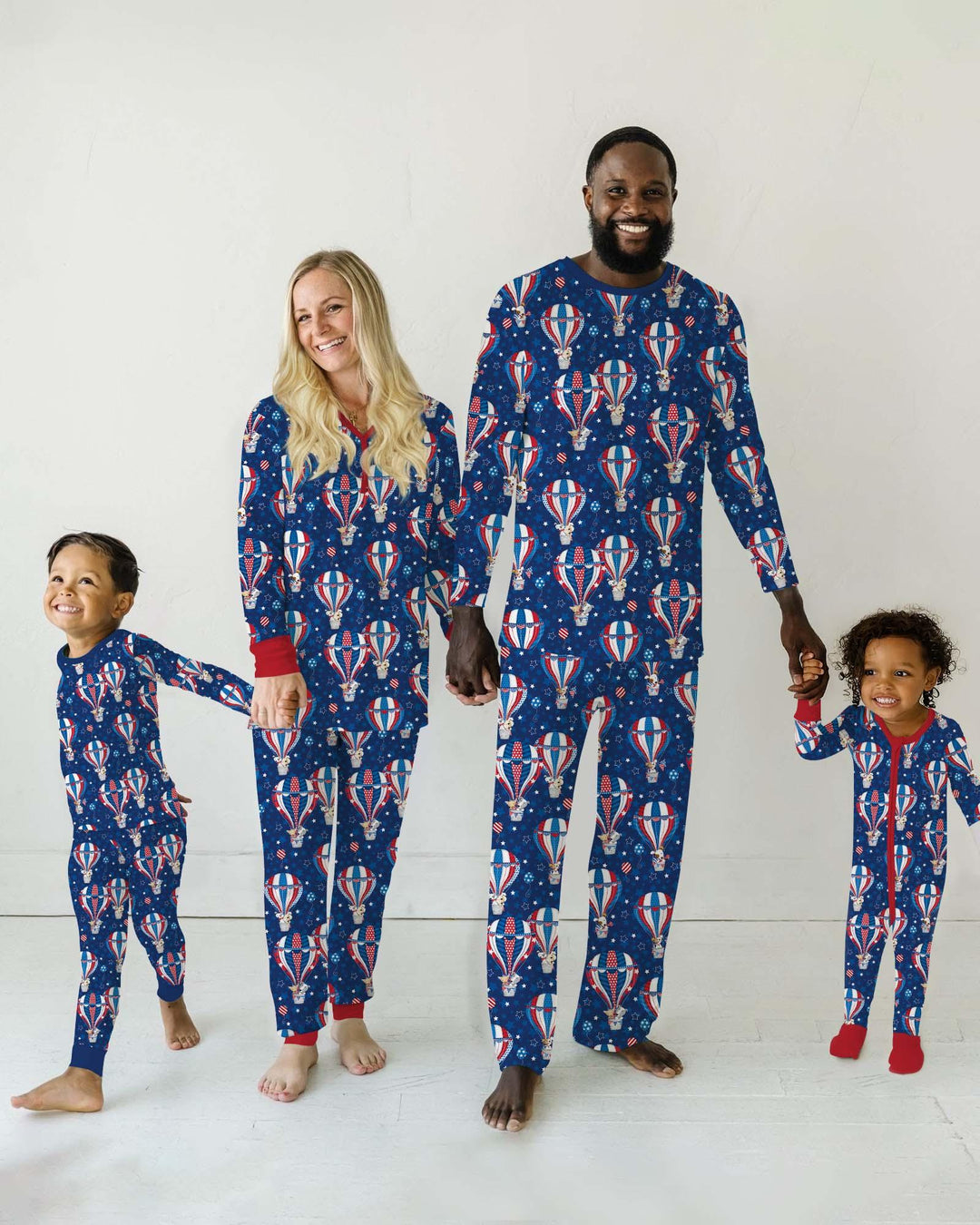 Patriotic Pups in Hot Air Balloons Family Matching Bamboo Two Piece Long Sleeve Pajama Set