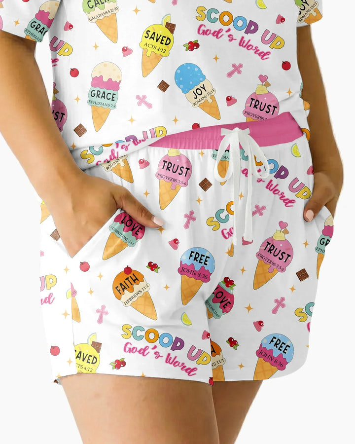 Ice Cream Summer Christian  Bamboo Women Short Sleeve Short Pajama Set