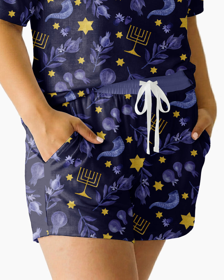 Rosh Hashanah Night Family Matching Bamboo Women Short Sleeve Short Pajama Set