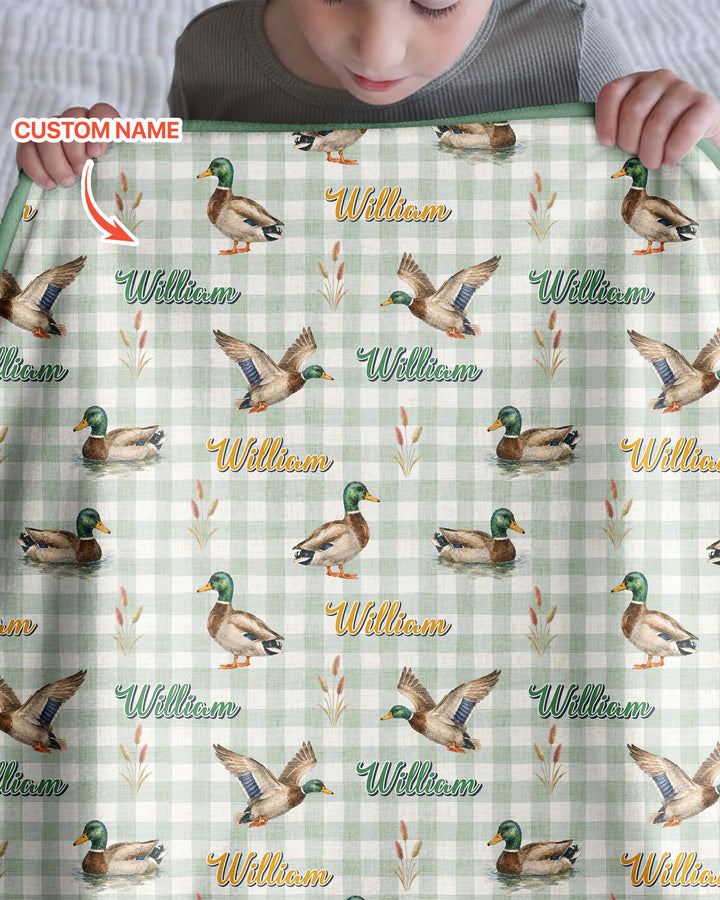 Mallard Duck Custom Name Bamboo Blanket
