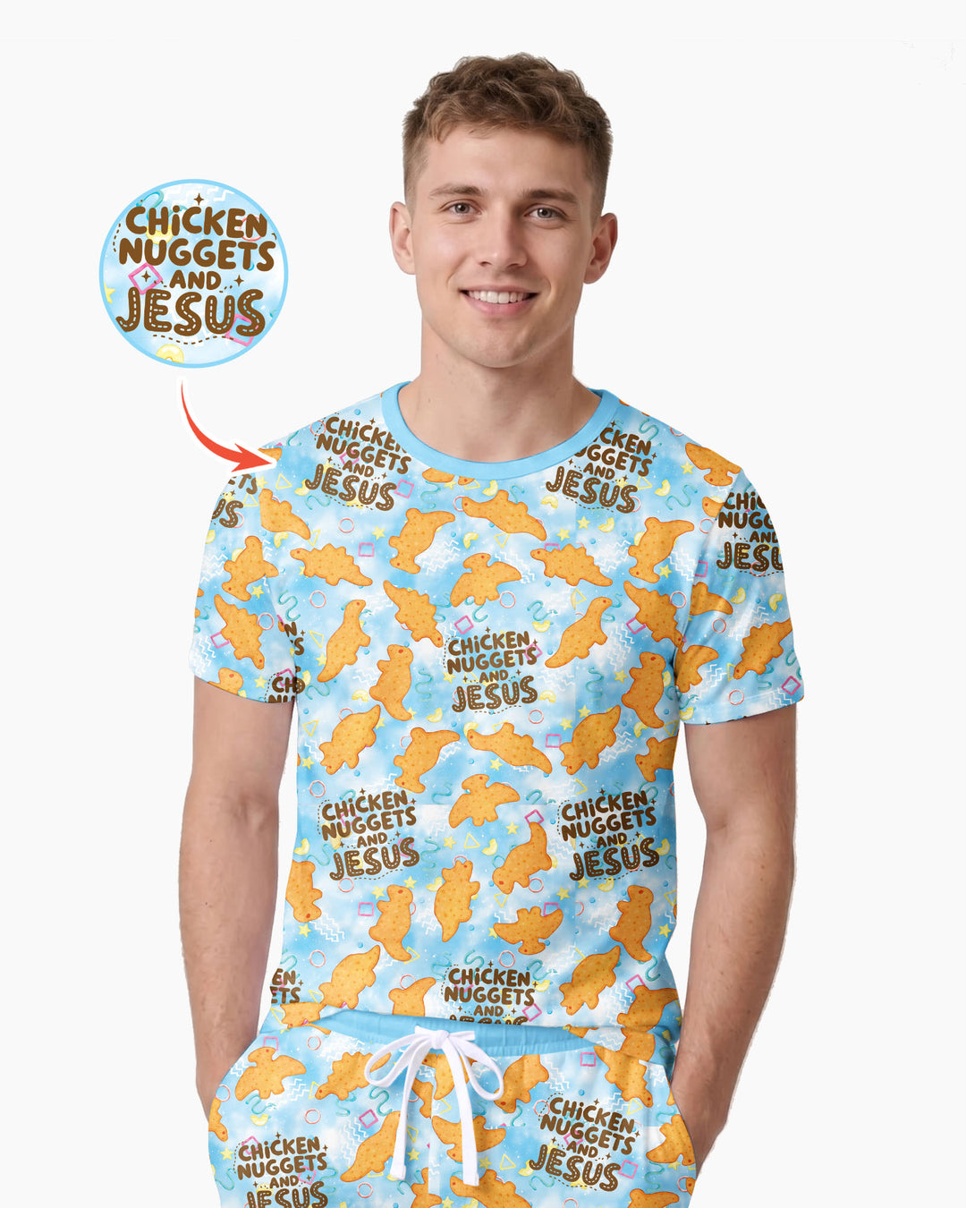 Chicken Nuggets and Jesus Family Matching Bamboo Men Short Sleeve Short Pajama Set