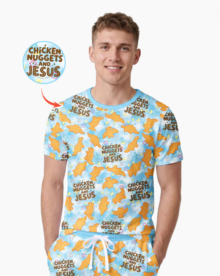 Chicken Nuggets and Jesus Family Matching Bamboo Men Short Sleeve Short Pajama Set