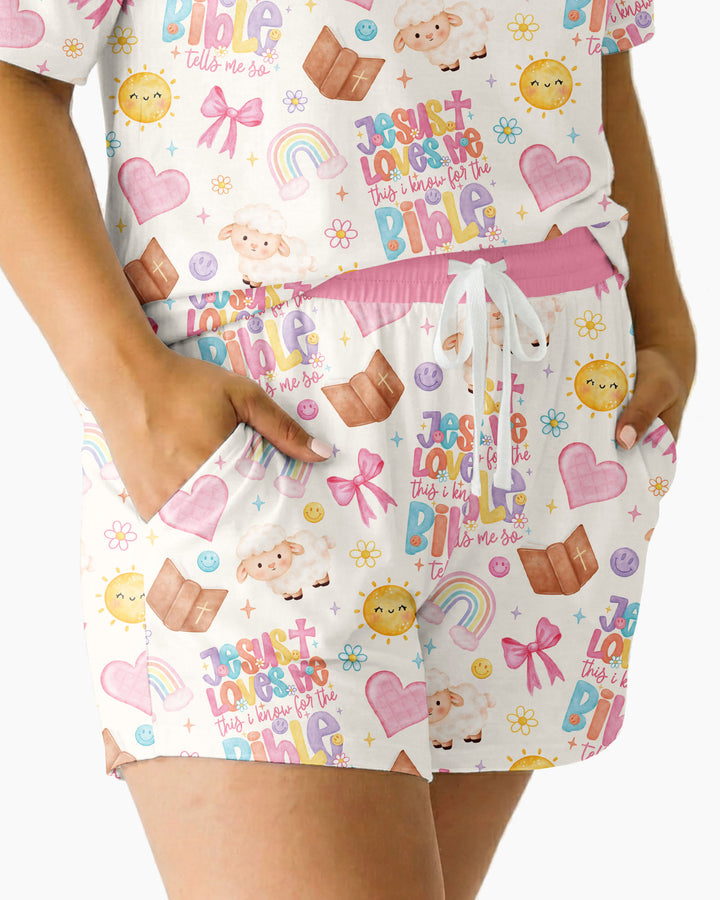 Jesus Loves Me This I Know Bamboo Women Short Sleeve Short Pajama Set