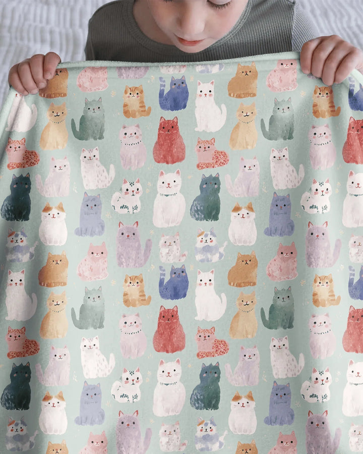Enchanted Happy Kitty Family Matching Bamboo Blanket