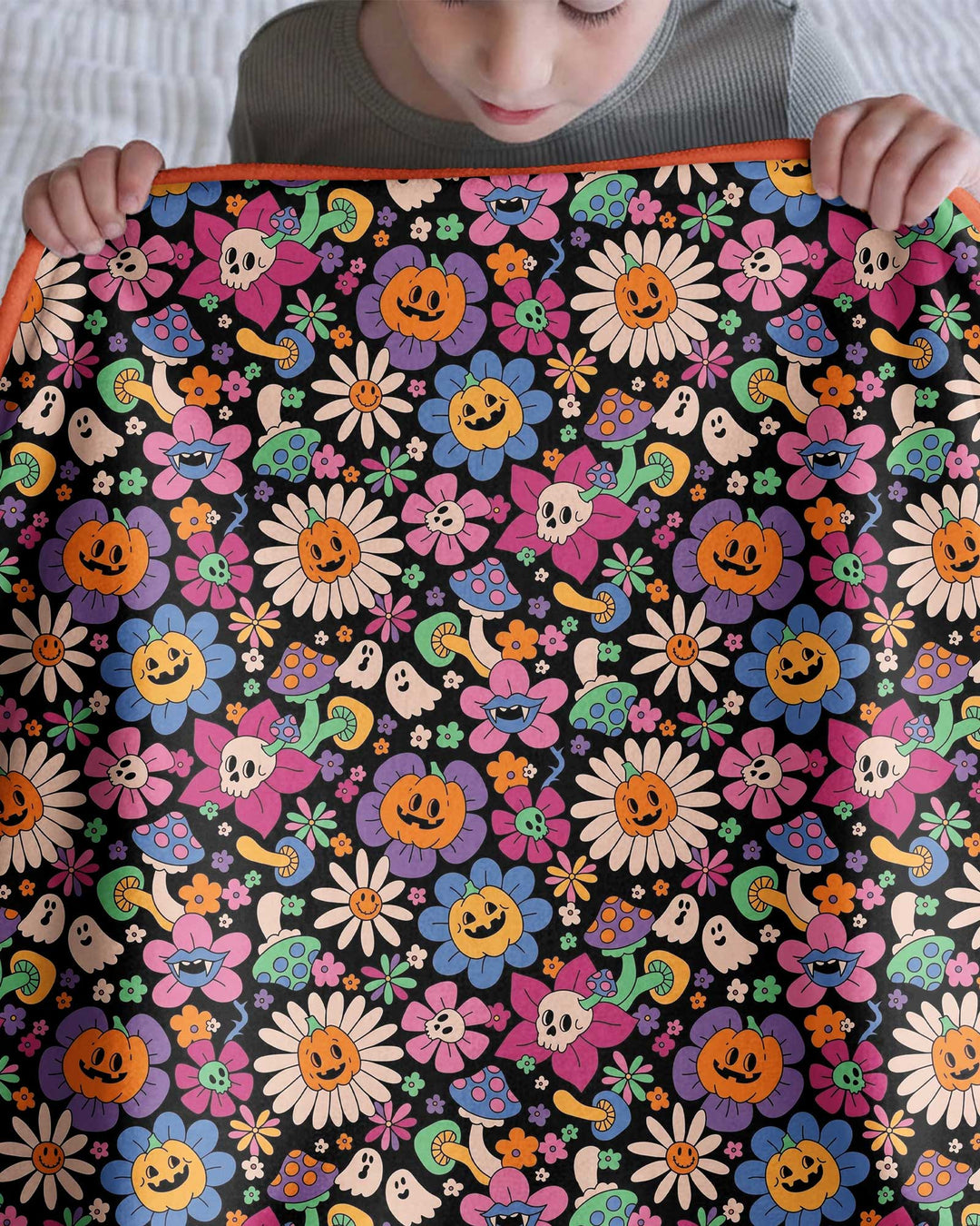 Halloween Flowers Bamboo Blanket