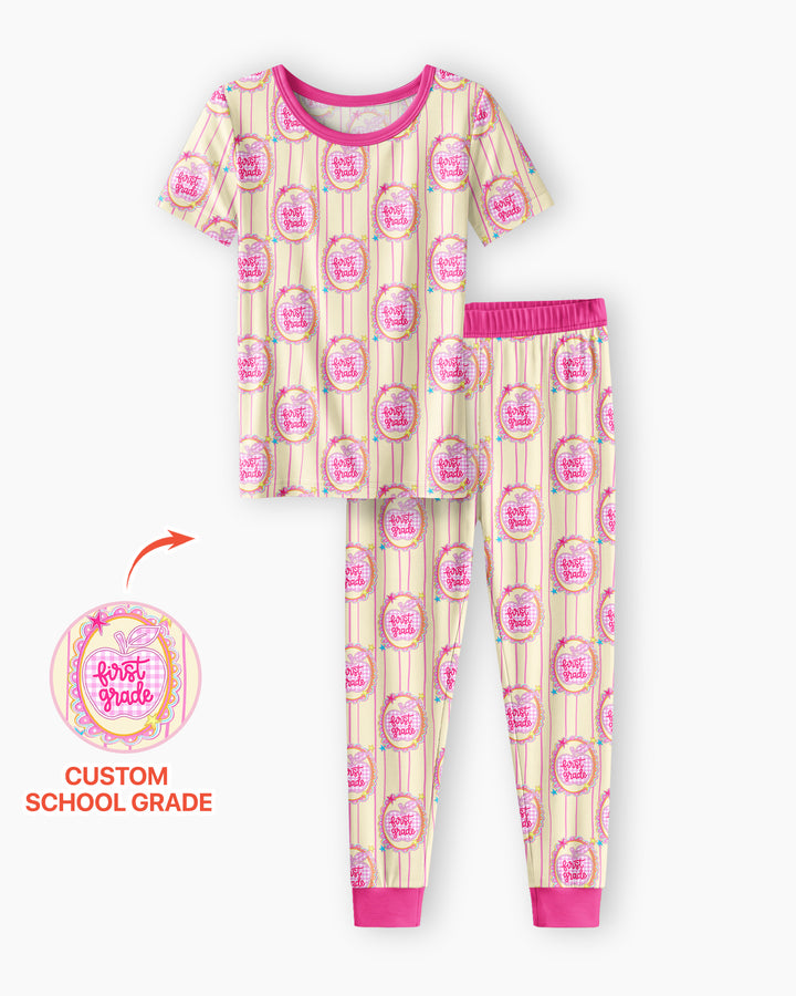 Custom Grade School Sweetie Bamboo Two Piece Short Sleeve Pajama Set