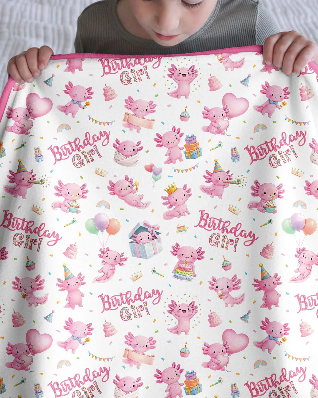Cute Axolotl Birthday Girl Bamboo Blanket