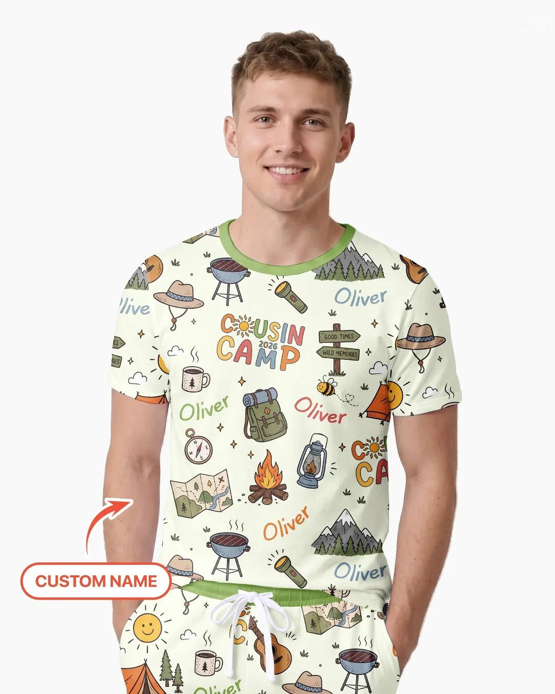 Custom Name Cousin Camp 2026 Bamboo Men Short Sleeve Short Pajama Set
