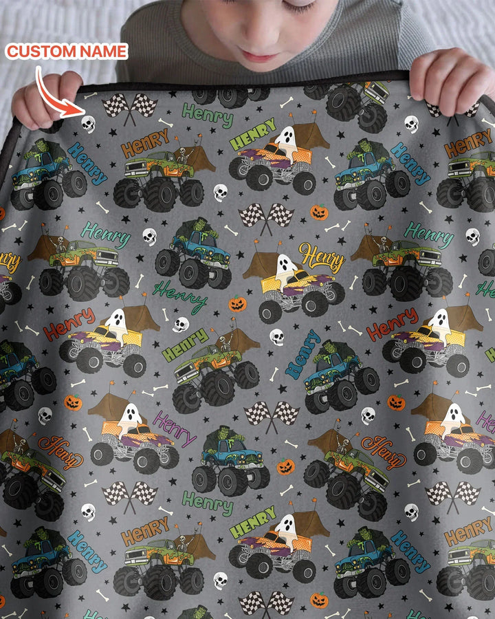 Custom Name Halloween Creepy Crusher Family Matching Bamboo Blanket