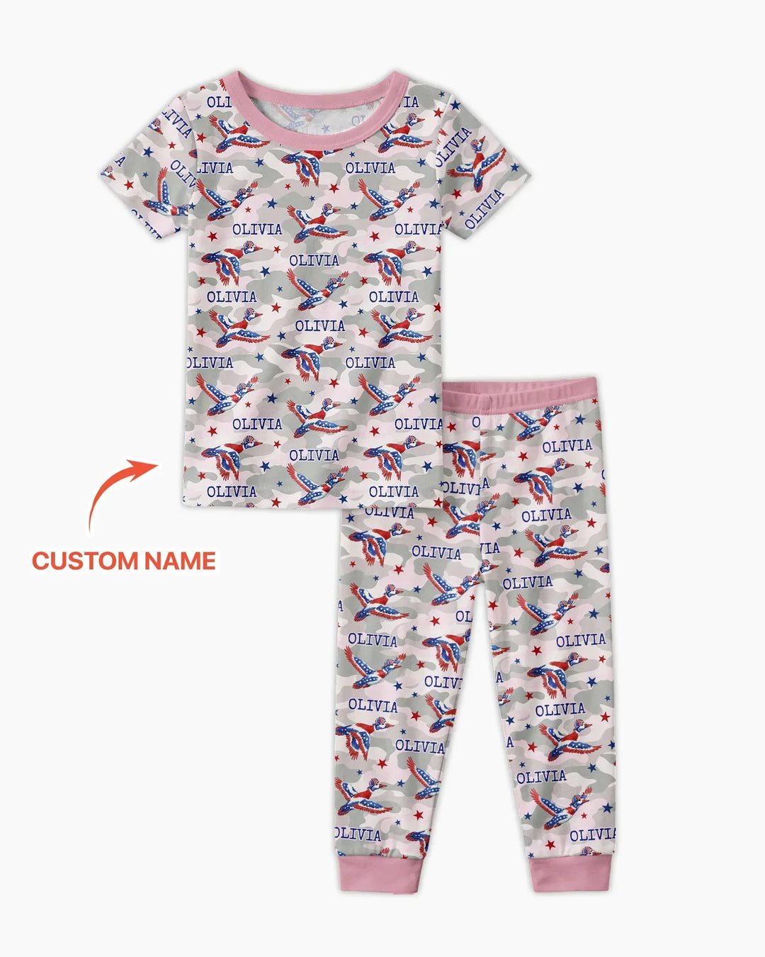 Custom Name America Mallard Duck Family Matching Bamboo Two Piece Short Sleeve Pajama Set
