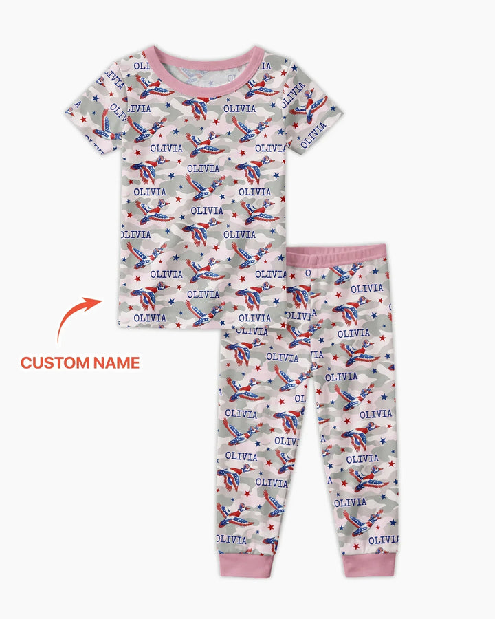 Custom Name America Mallard Duck Family Matching Bamboo Two Piece Short Sleeve Pajama Set