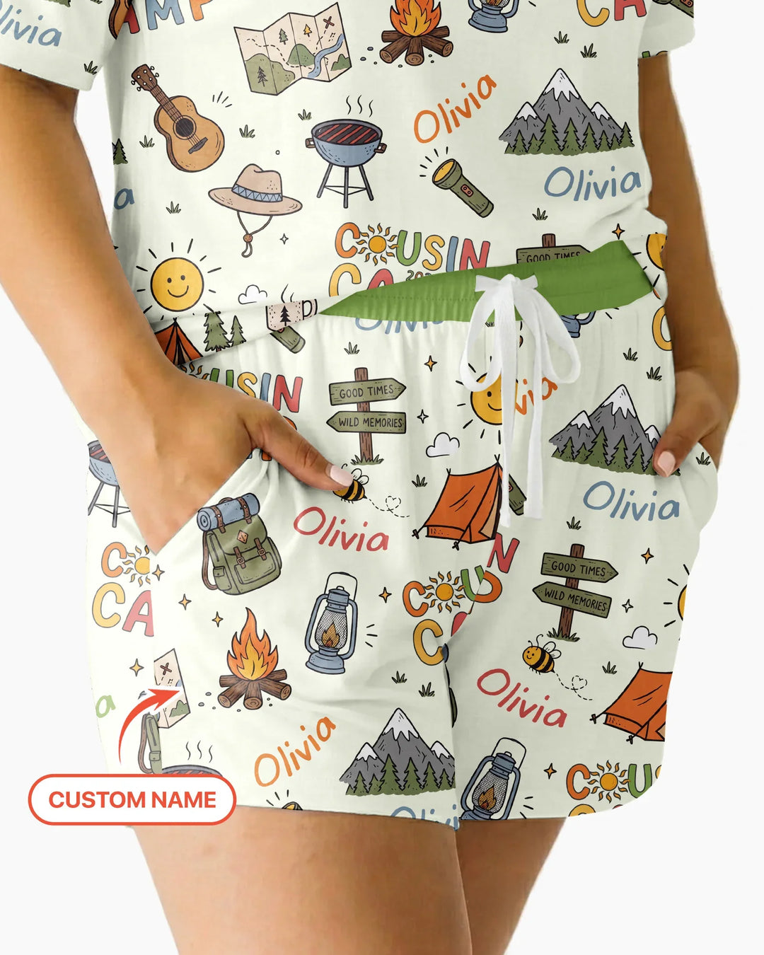 Custom Name Cousin Camp 2026 Bamboo Women Short Sleeve Short Pajama Set