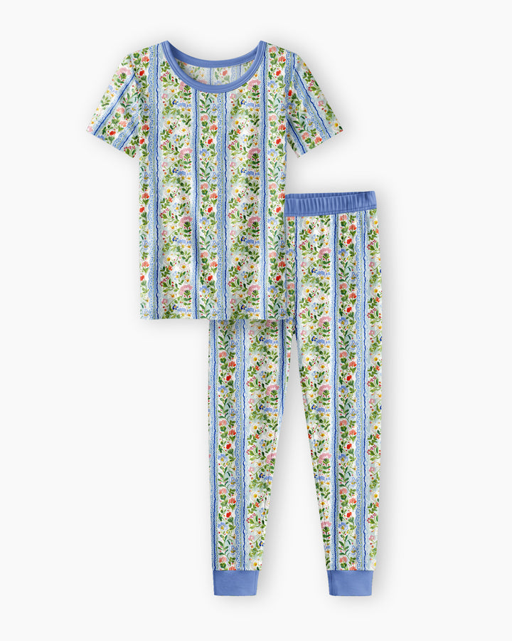Paste Floral Girl Bamboo Two Piece Short Sleeve Pajama Set