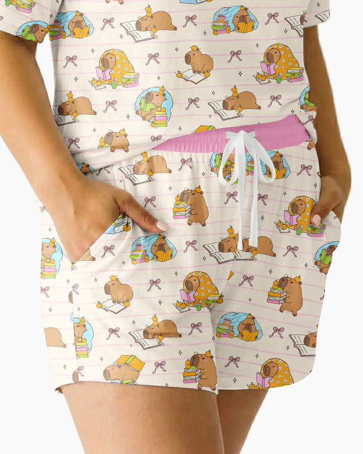 Sweet Study Capy Bamboo Women Short Sleeve Short Pajama Set