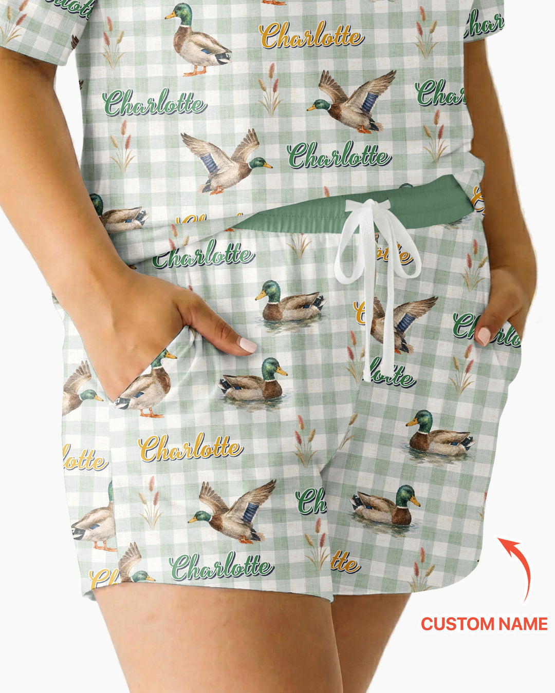 Mallard Duck Custom Name Bamboo Women Short Sleeve Short Pajama Set