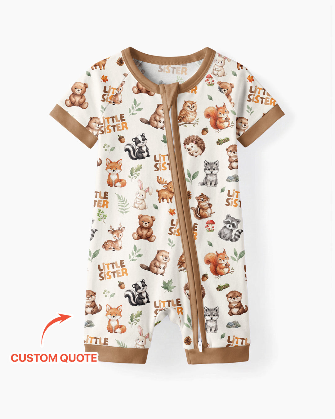 Custom Quote Woodland Animal Matching Sibling Bamboo Shorty Zippy