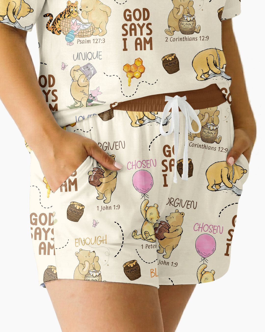 God Says I Am – Little Blessings Bamboo Women Short Sleeve Short Pajama Set