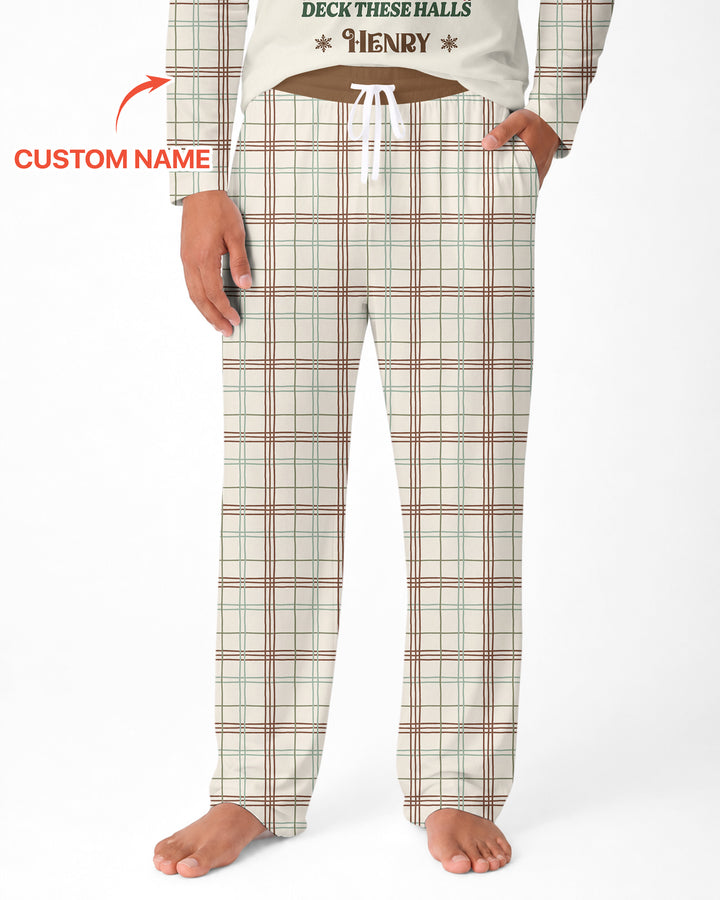 Custom Name Vintage Deck The Halls Bamboo Men's Pajama Set