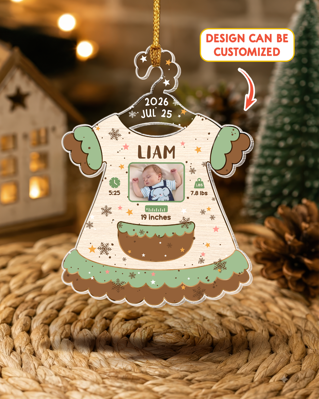 Personalized Baby Birth Stats Personalized 1-Side Photo Acrylic Ornament