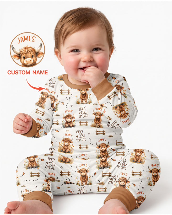 Holy Cow I'm Cute Personalized Bamboo Two Piece Long Sleeve Pajama Set