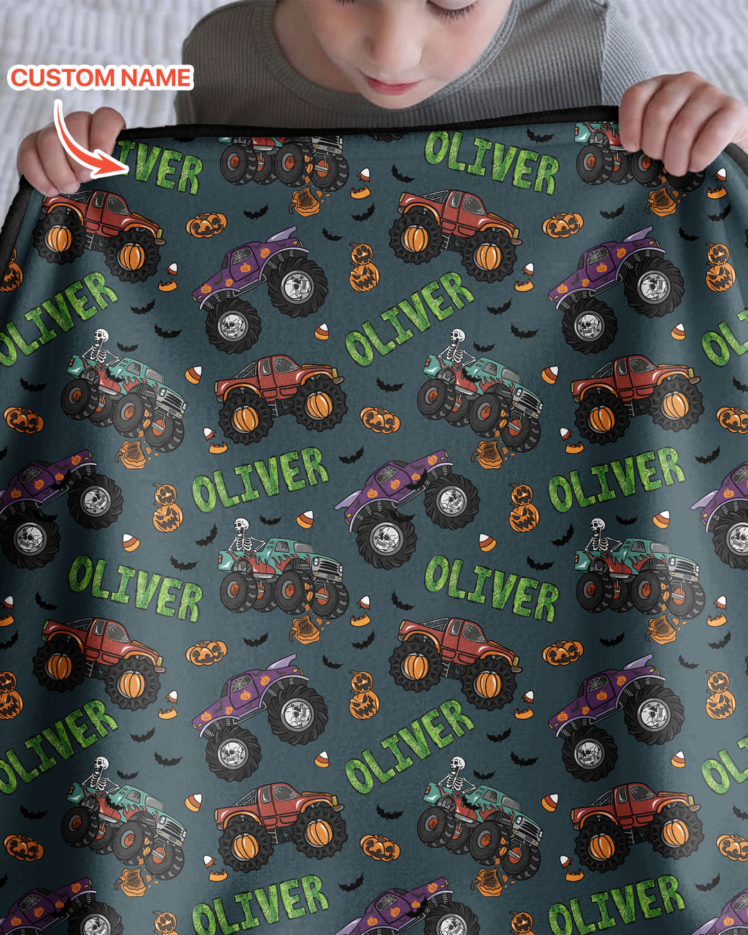 Custom Name Haunted Monster Trucks Bamboo Blanket