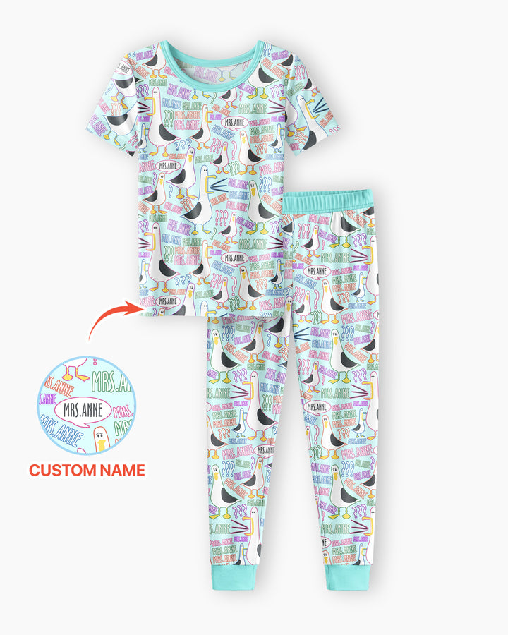 Teacher Teacher Teacher Funny Seagull Bamboo Two Piece Short Sleeve Pajama Set