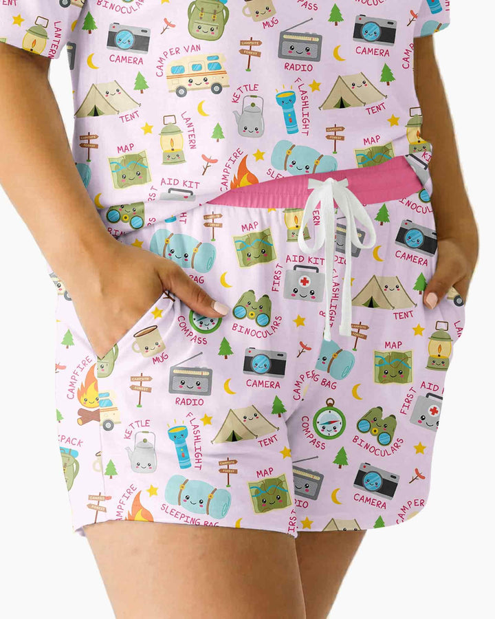 Little Camp Adventure Family Matching Bamboo Women Short Sleeve Short Pajama Set