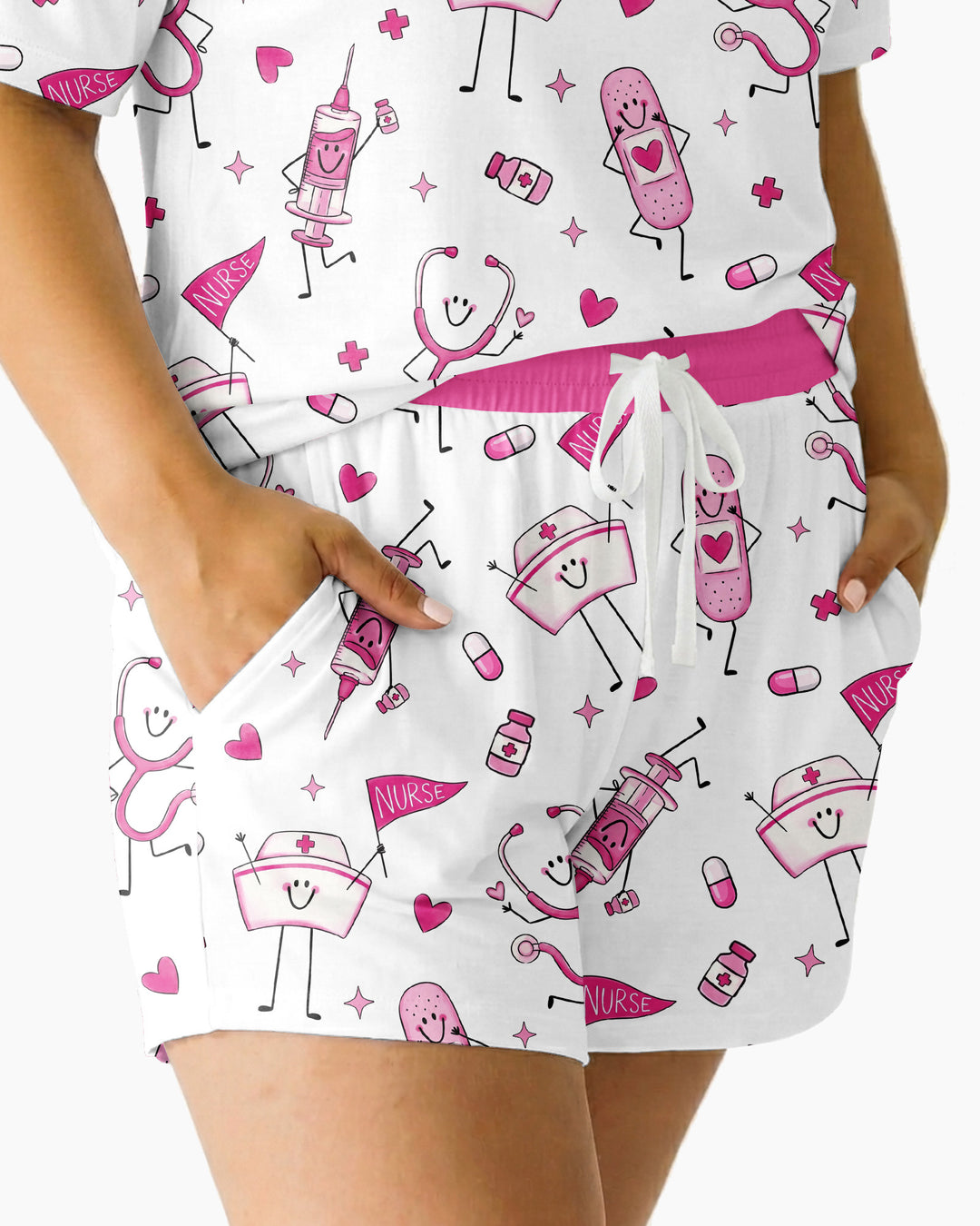 Cute Nurse Crew Bamboo Women Short Sleeve Short Pajama Set