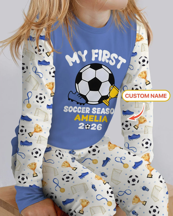 Custom Name My First Soccer Season Bamboo Two Piece Long Sleeve Pajama Set