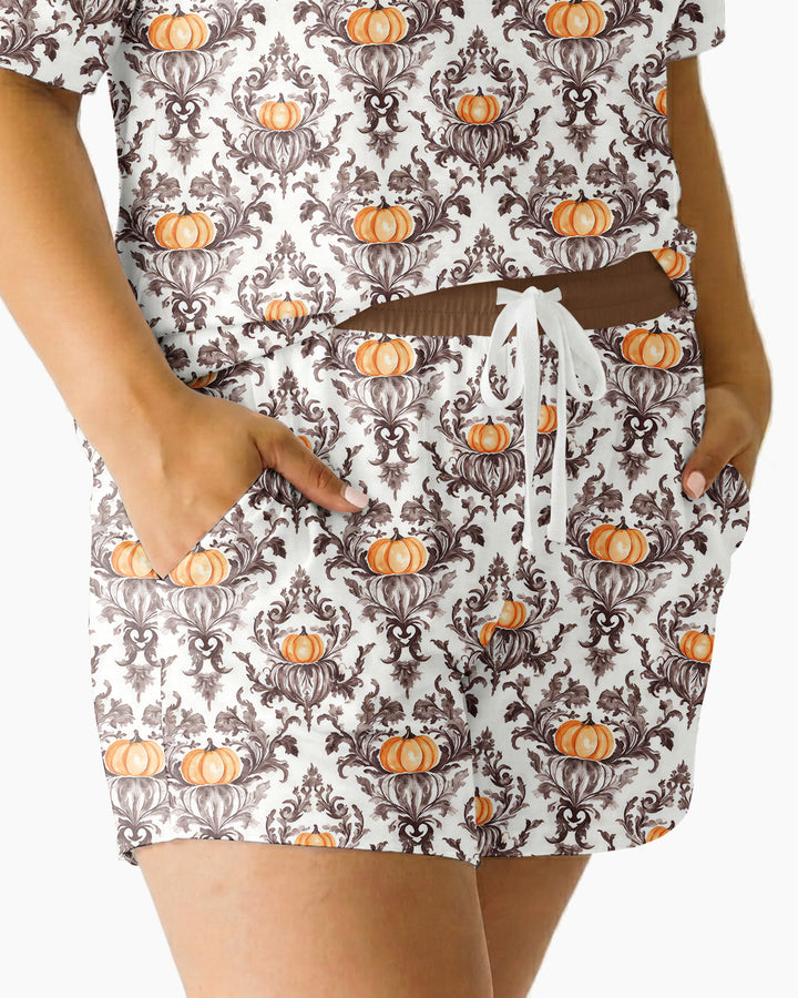 Pumpkin Toile Family Matching Bamboo Women Short Sleeve Short Pajama Set