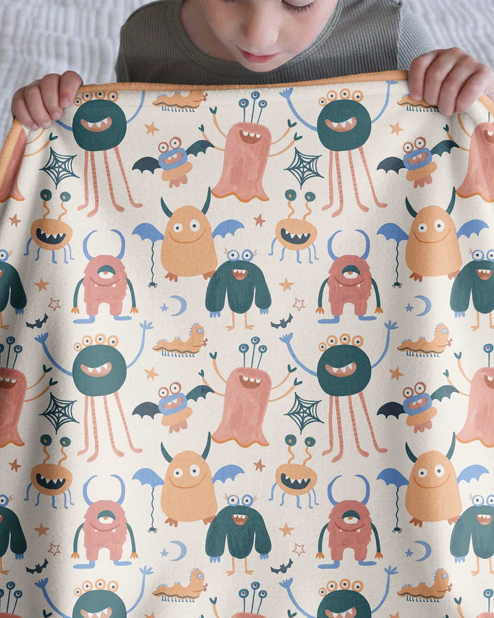 Monsters Fun Pastels Hand Painted Cute Bamboo Blanket