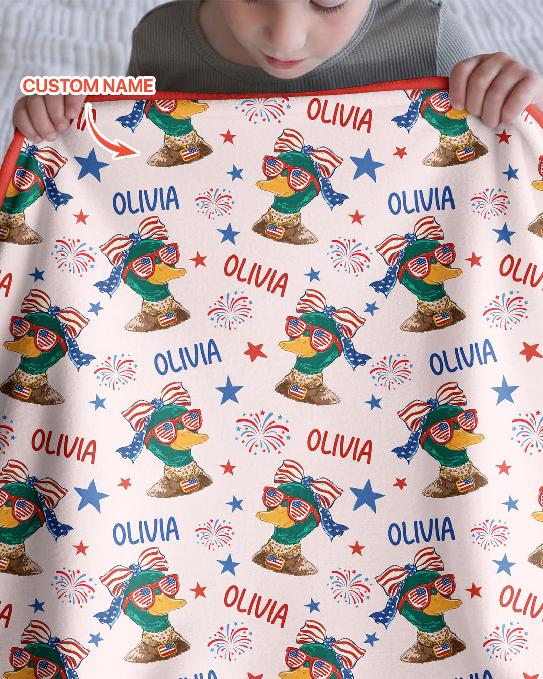 Custom Name Patriotic Mallard Duck Bamboo Blanket