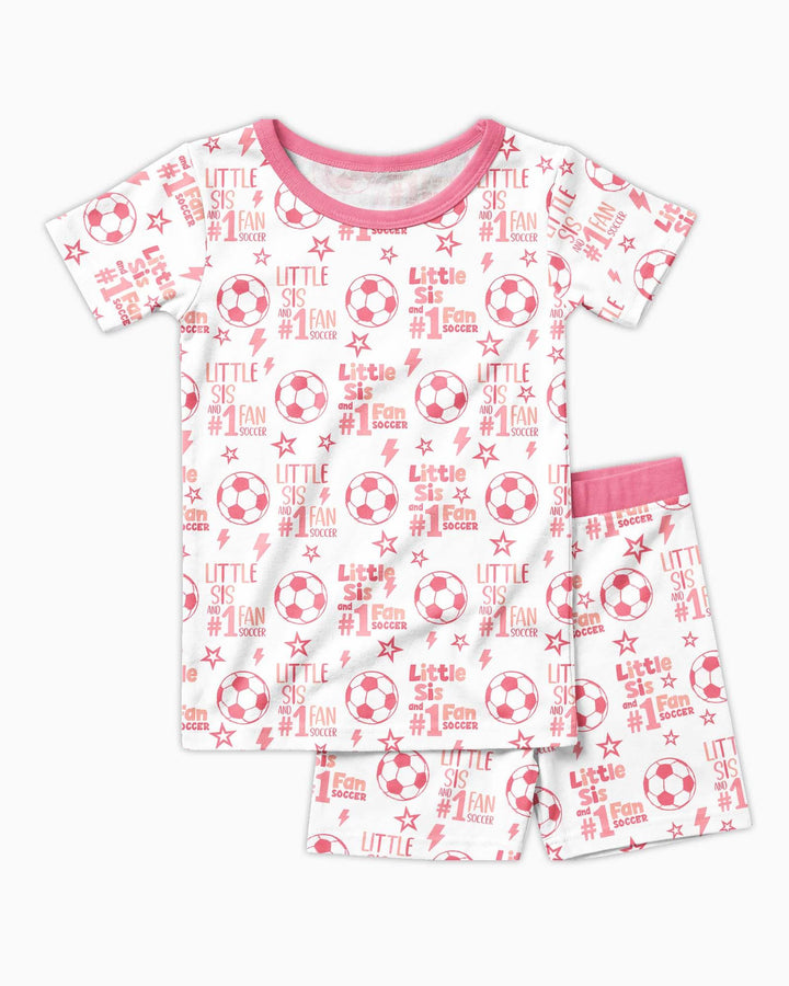 Little Sister and Bro #1 Fan Soccer Bamboo Two Piece Short Sleeve Shorts Pajama Set