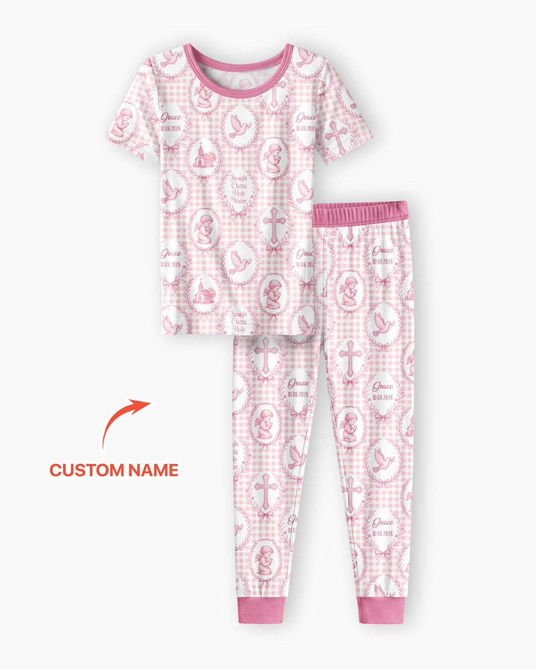 Custom Name Baptism Straight Outta Holy Water Bamboo Two Piece Short Sleeve Pajama Set
