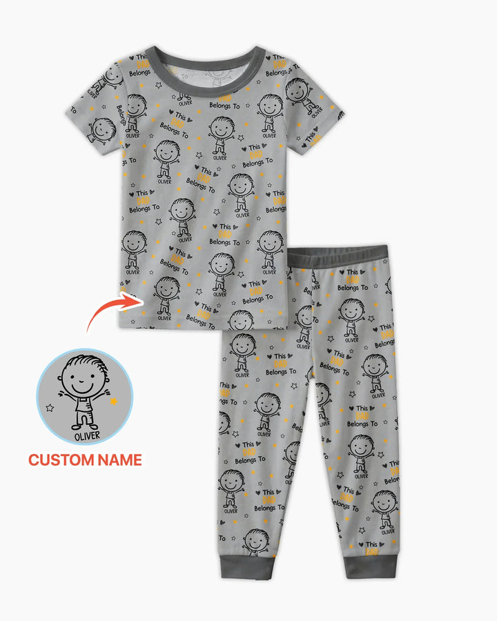 Custom Name This Dad Belongs To Doodle Bamboo Two Piece Short Sleeve Pajama Set