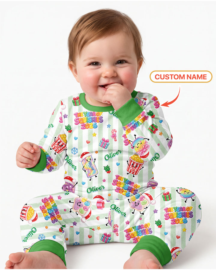 Custom Name The Year of Squishies 2026 Bamboo Two Piece Long Sleeve Pajama Set