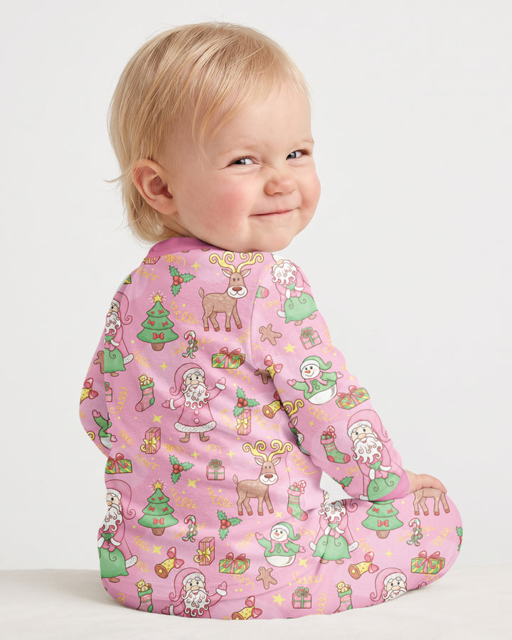 Santa Reindeer Snowflakes Bamboo Two Piece Long Sleeve Pajama Set