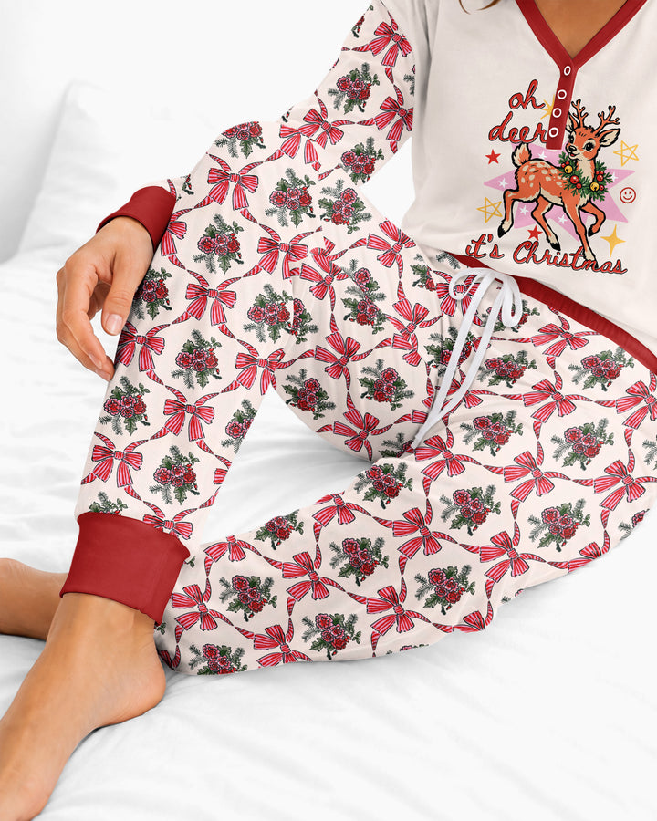 Vintage Oh Deer Christmas Bamboo Women Pajama Set